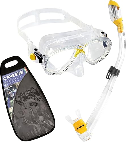 CRESSI Kit de snorkel para adultos - Máscara y snorkel seco - Silicona suave, sello perfecto, válvula de secado superior - Marea & Supernova Dry