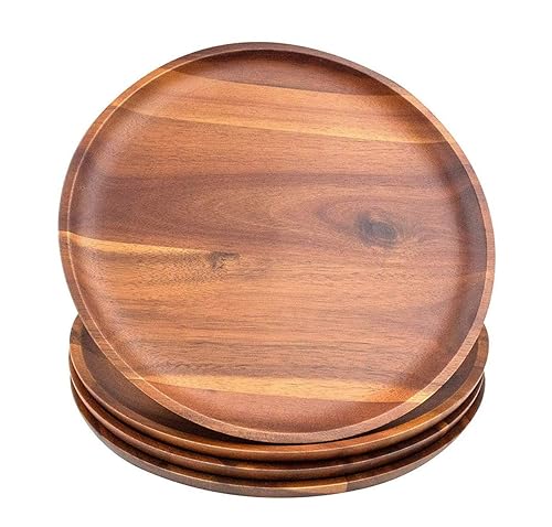 AIDEA Acacia Wood Dinner Plates, 11Inch Round Wood Plates Set