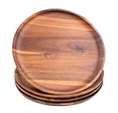 AIDEA Acacia Wood Dinner Plates, 11Inch Round Wood Plates Set of 4, Easy Cleaning & Lightweight for Dishes Snack, Dessert, Unbreakable Classic Plate