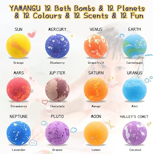 Miniatura 3 de Bombas de baño para niños con sorpresa en el interior, 12 paquetes de bombas de baño para niños de tamaño XXL con diseño educativo de planeta