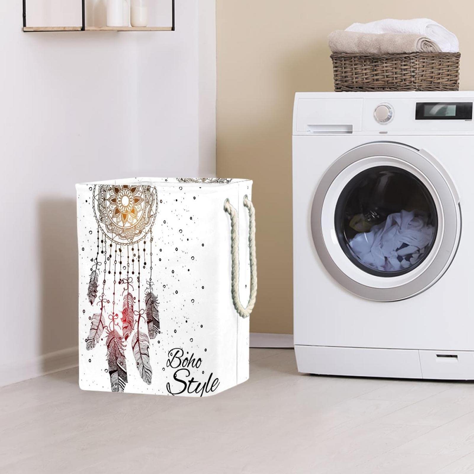 Bohemia Boho Stil Traumfänger Feder, großer Wäschekorb mit robustem Griff, Aufbewahrungskorb für schmutzige Kleidung für Schlafzimmer, Badezimmer, Studentenwohnheim