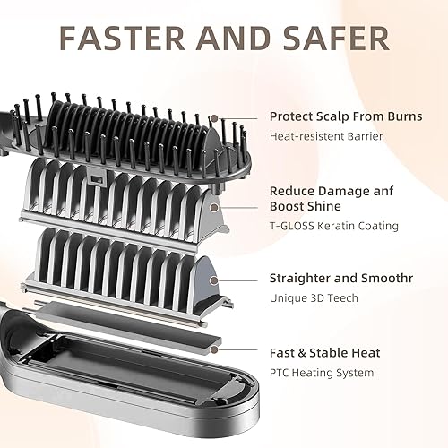 Miniatura 5 de Cepillo para alisar el cabello, cepillo iónico para alisar el cabello en casa, alisador de cabello para mujer, calentamiento rápido de 20 segundos,