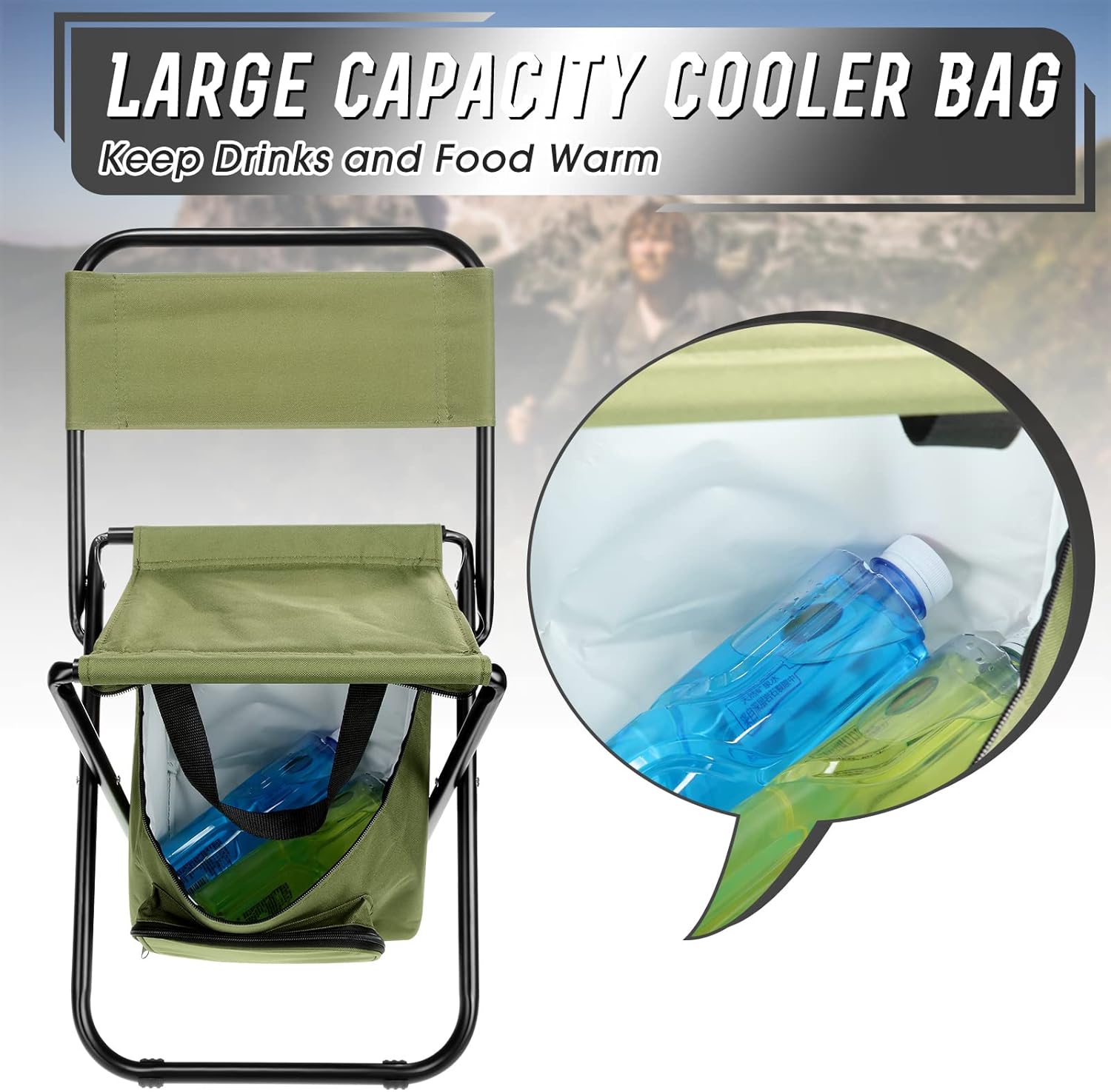 Jerify 2 Pcs Fishing Chair with Cooler Bag Multi-Function Foldable Compact Fishing Stool Hunting Chair Portable Backrest Stool with Folding Backpack for Finishing Camping Hunting Travel(Green)