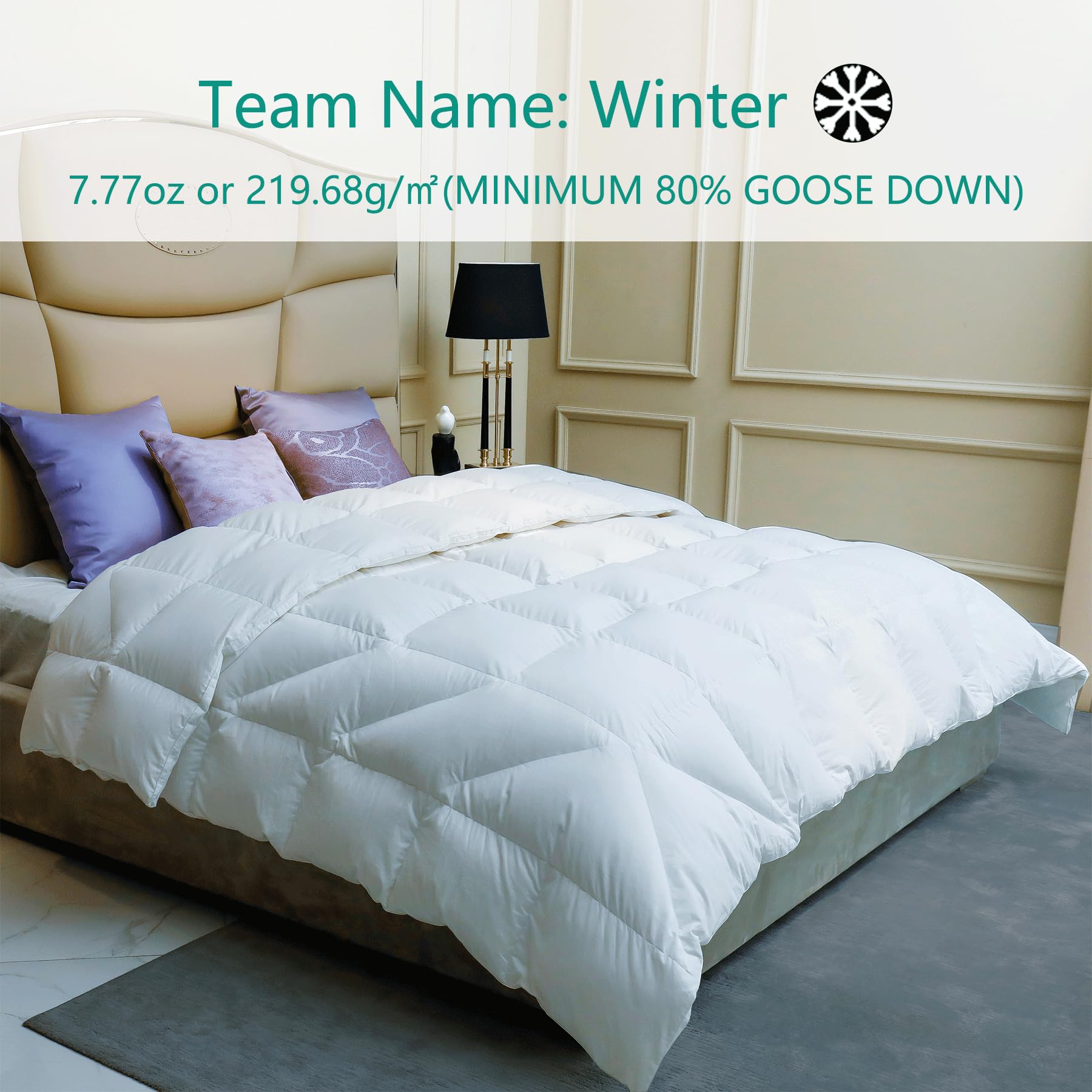 Soft Fluffy Goose Down Comforter King Size for All Seasons White Down Cluster Duvet Inserts,Space Capsule Design,750 FP,100% Natural Cotton Cover, 8Tabs,Silent Duvet for All Sleep Positions