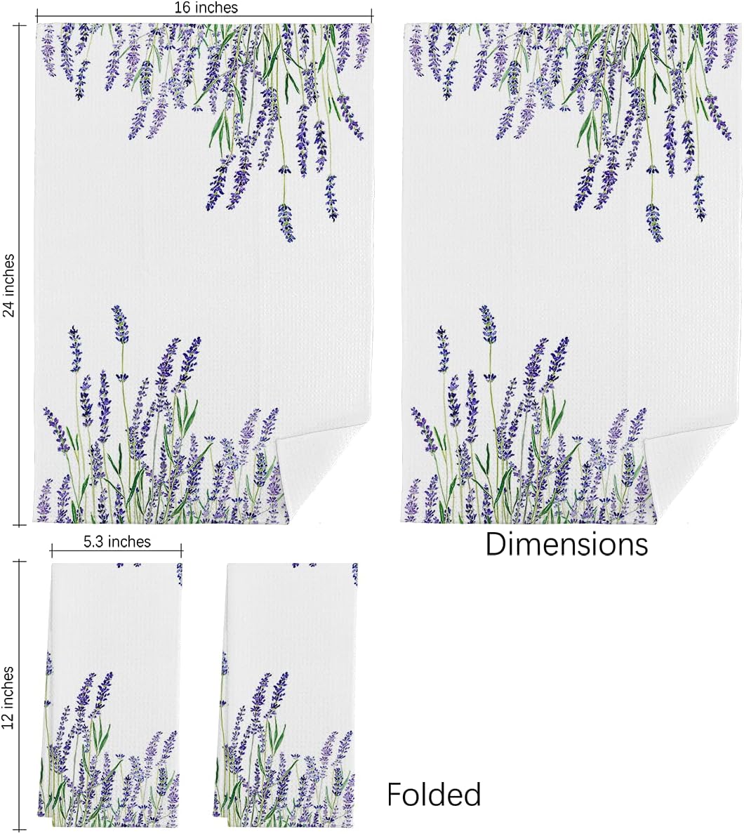 QIYUHOY Spring Summer Cottagecore Purple Lavender Wildflowers Kitchen Tea Towels, 16 X 24 Inches Set of 2 Cotton Dish Towels Dishcloths, Dish Cloth Flour Sack Hand Towel for Farmhouse Kitchen Decor - Image 4