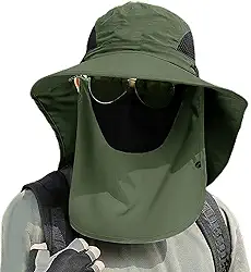 Chapéu de sol unissex ao ar livre com aba larga removível no pescoço e cobertura facial respirável para pesca, caminhada, acampamento, 1 peça