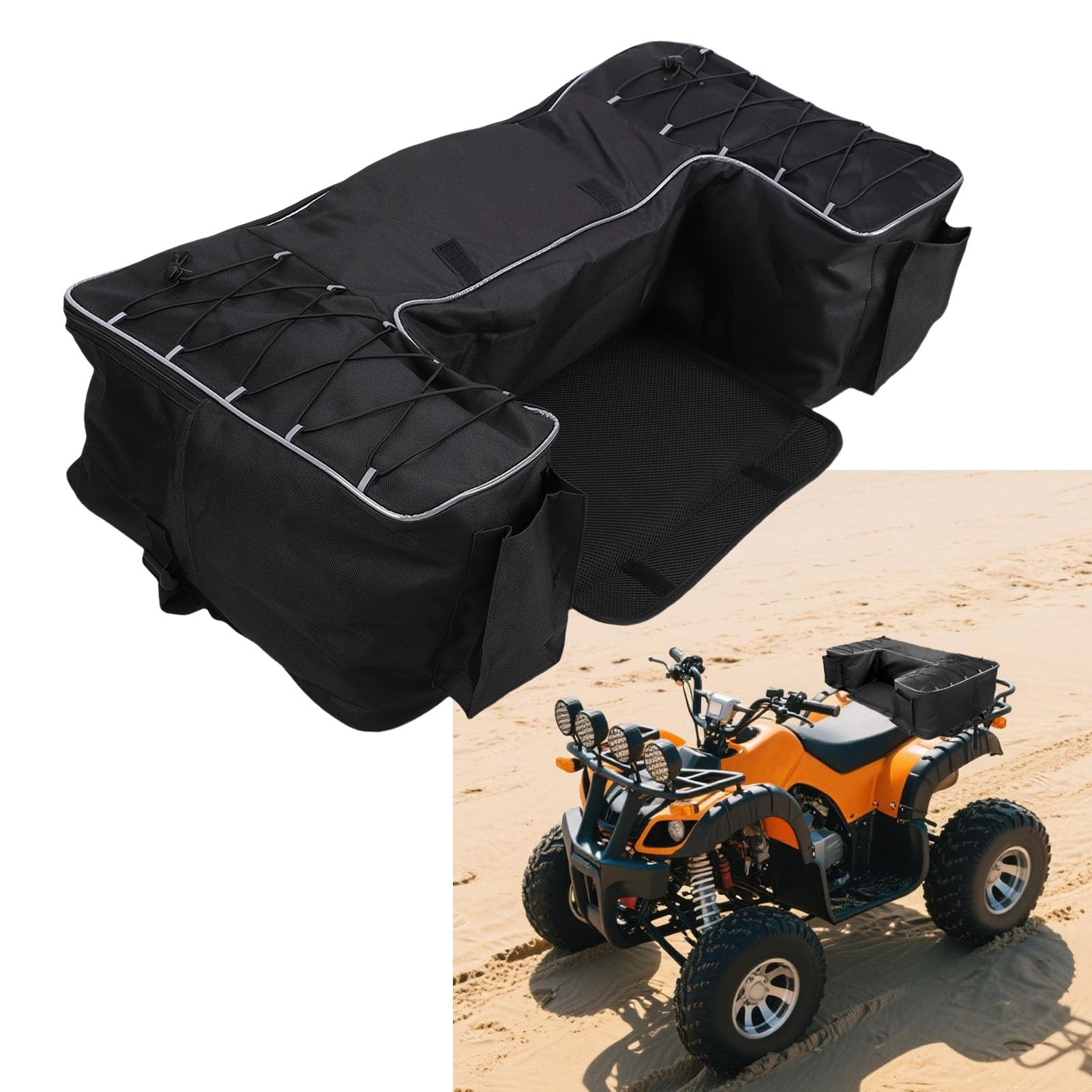 Asixxsix Sac de Rangement pour Quad, 50 L, en Tissu Oxford 900D, avec Plusieurs Compartiments, Compatible avec la Plupart des quads équipés d'un Porte Bagages arrière.