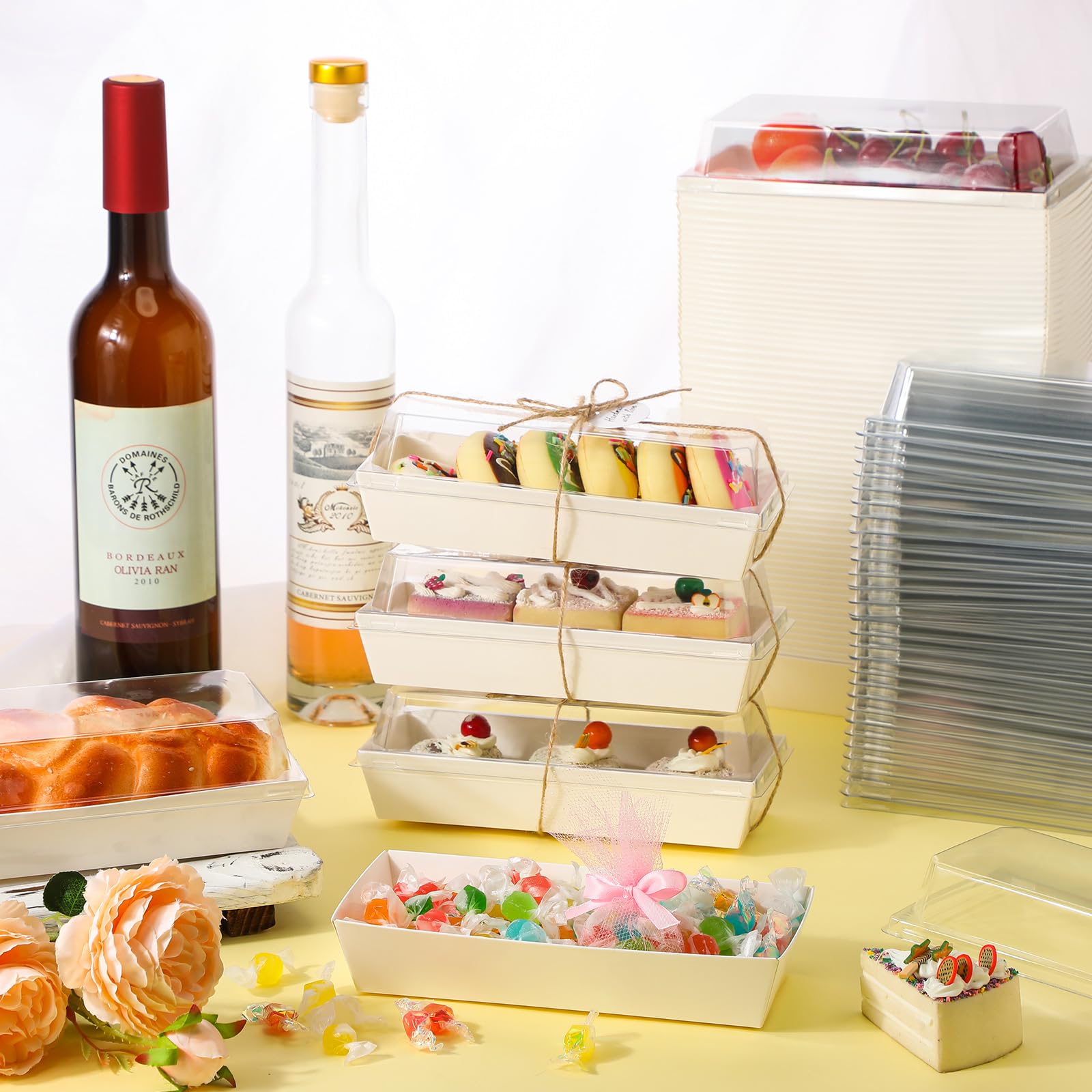 60 Stück Valentinstag Charcuterie Boxen – To-Go Dessertboxen 19,1 Cm, Rosa, Mit Deckel