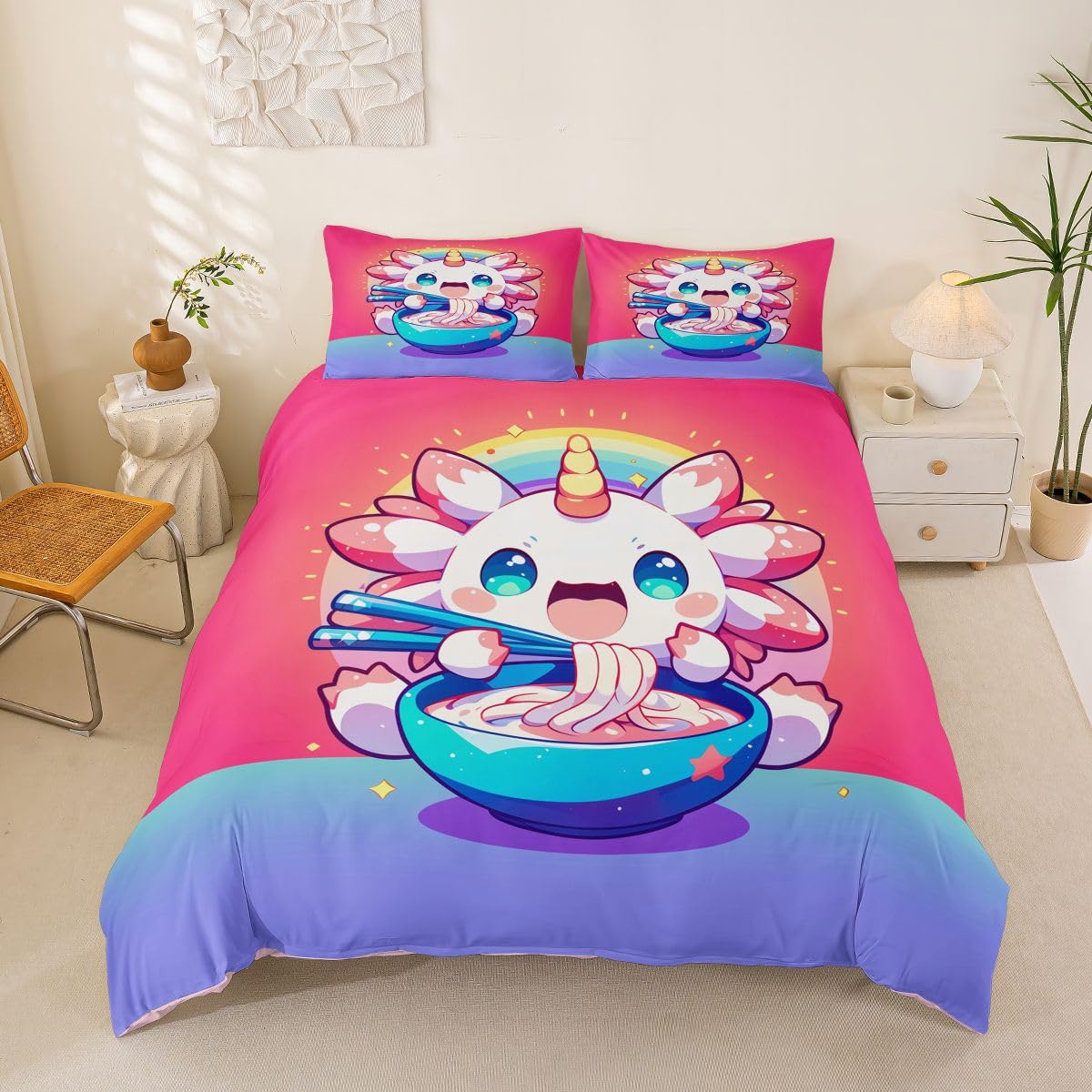 Homewish Axolotl różowy dziewczęcy kawaii jednorożec kreskówka król pościel zwierzę urocza salamandra poszewka na kołdrę zestaw księżniczka marzycielska poszewka na kołdrę ombre tęcza zestawy łóżek