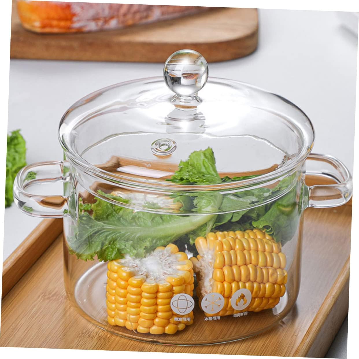 PRETYZOOM 1500ml Glass Soup Pot Set Sturdy Lid Heat-resistant Kitchenware Smooth Handle for Safe Cooking Easy to Clean