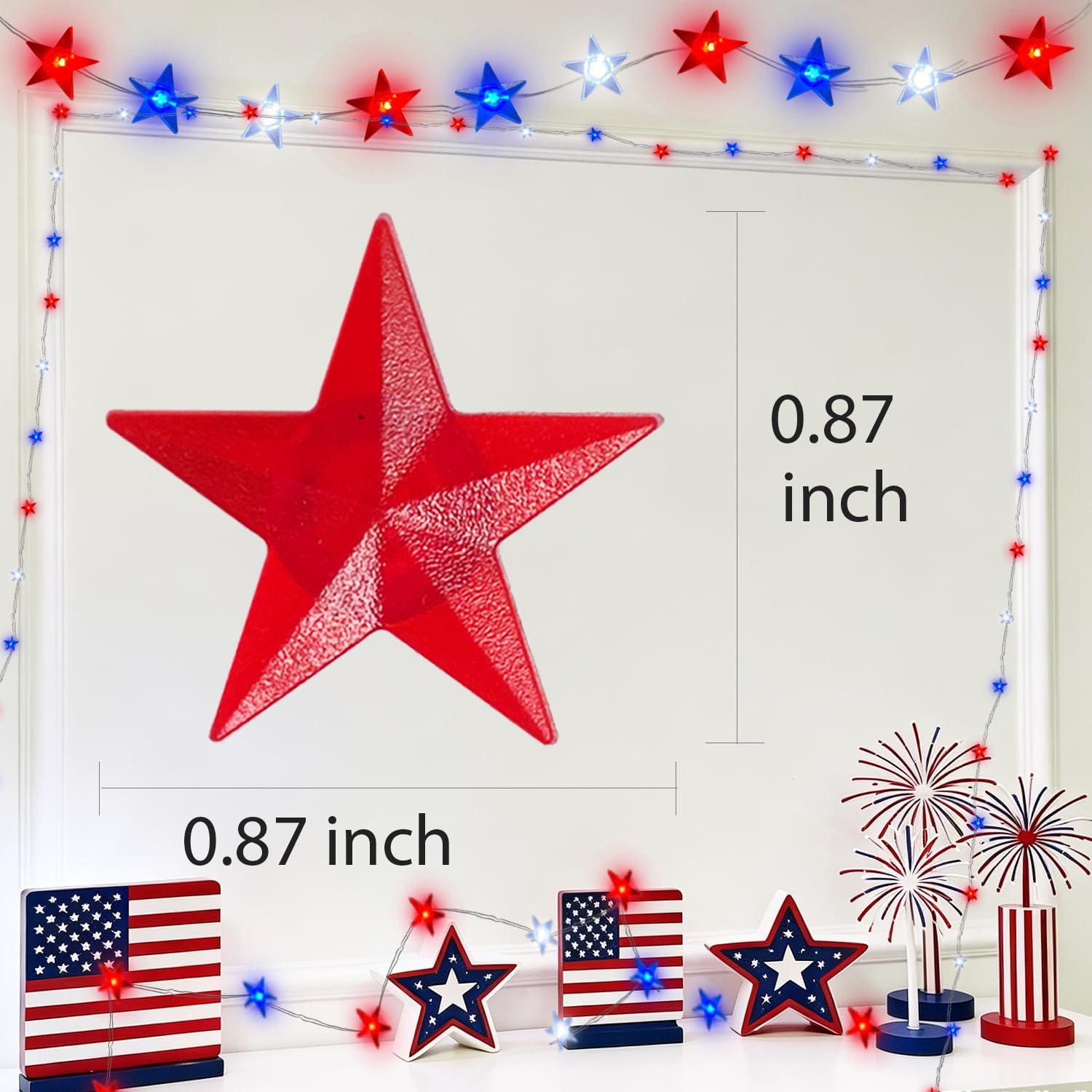 16.4FT 4th of July Lights,Red White and Blue Lights 50Led Star String Lights USB/Battery Operated Fourth of July Patriotic Decor Glow Hanging Ornaments Indoor Outdoor (16.4 FT)