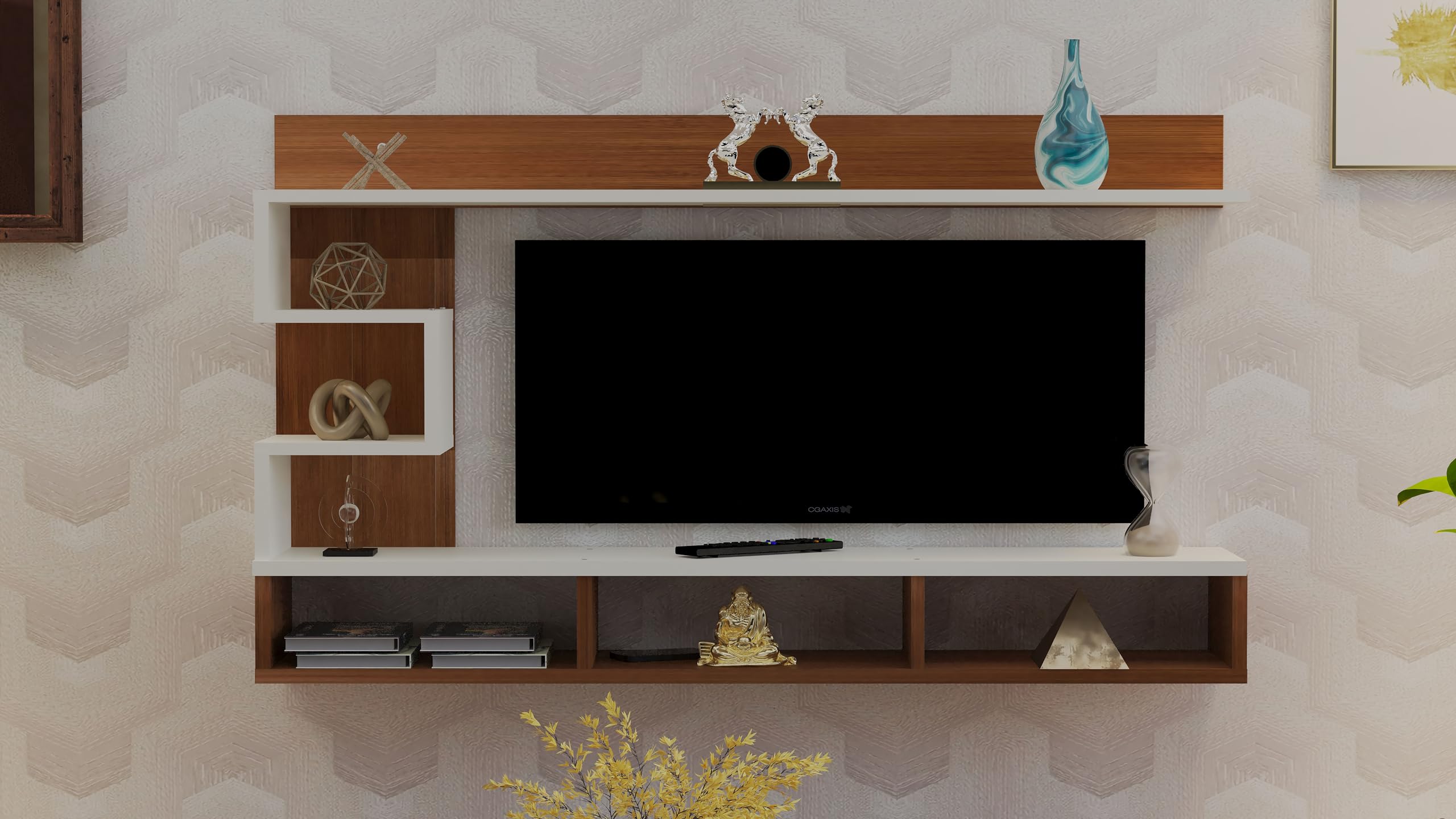 DAS PROXIMA Engineered Wood Wall Mount TV Entertainment Unit/Tv Rack Set to Box Stand with Wall Shelves for Living Room (Ideal for up to 43") Screen Classic Walnut & Frosty White Finish (B0CKLV6R6G) Amazon Price History, Amazon Price Tracker