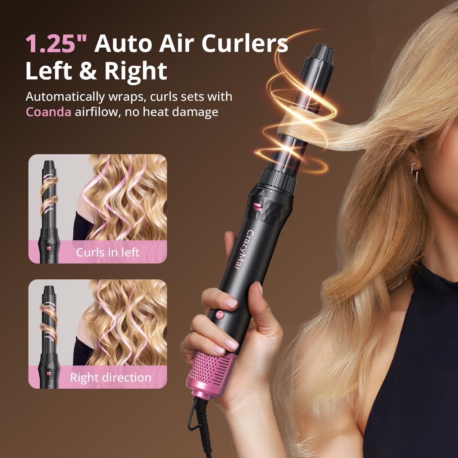 7-in-1 Hot Air Styler and Hair Dryer Brush with Auto-Wrap Curlers