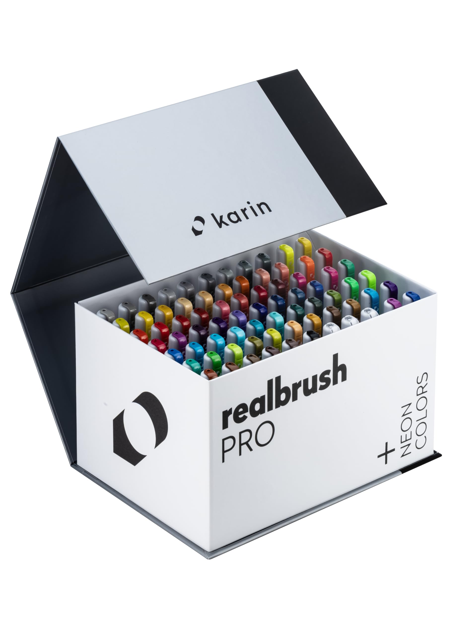 KARIN Realbrush PRO Mega Box PLUS – 72 kolory (w tym 12 neonowych kolorów) + 3 blendery w ekskluzywnym opakowaniu dla łatwego użytkowania.