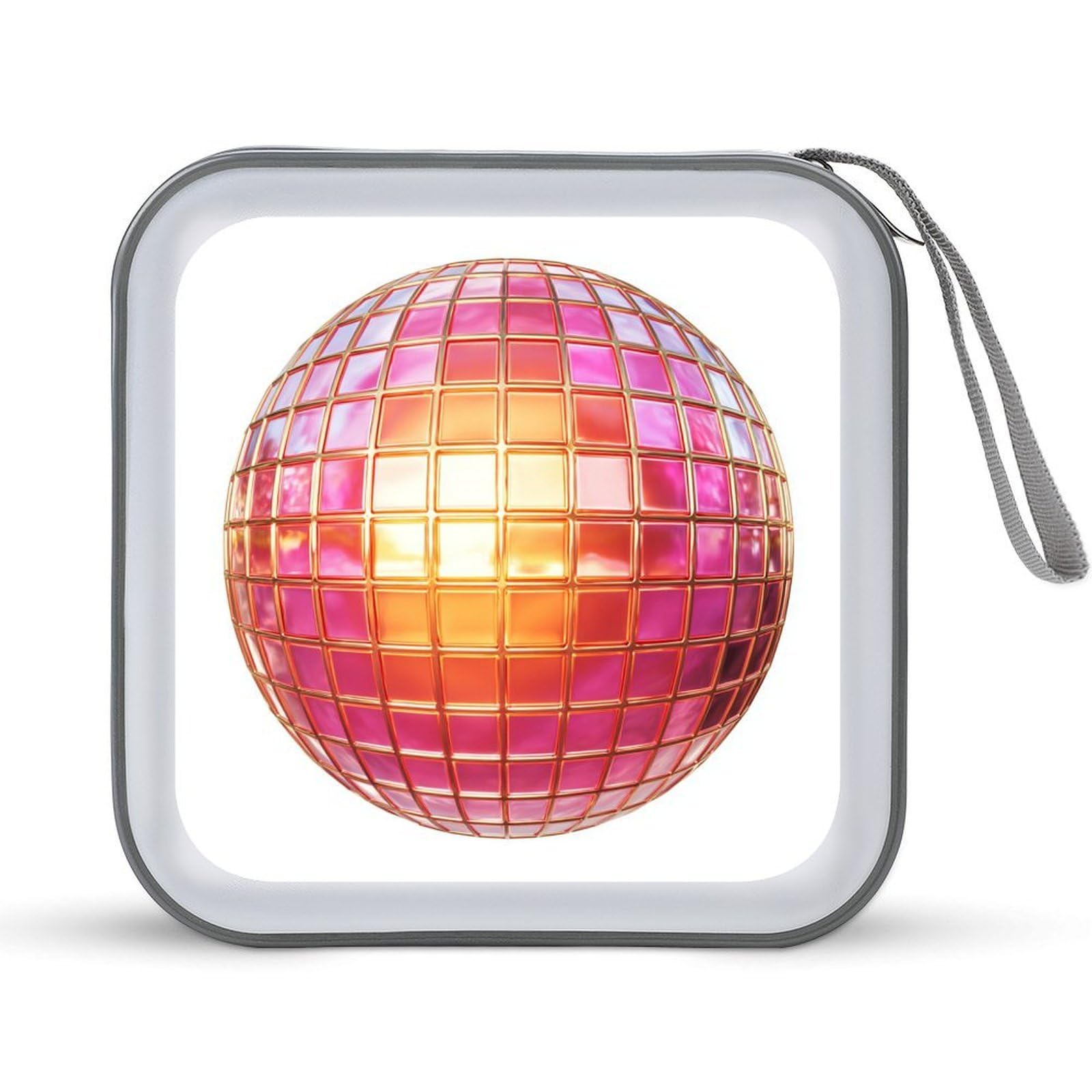 Jubonexis Trendy Disco Ball Neon Pink And Orange CD Case DVD Storage Case Portable for Car Home Travel