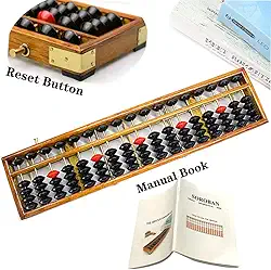 Vintage Style Wooden Abacus Soroban 17 Colum(15in) Professional Abacus for Adults Kids with Guide Handbook and Reset Button, Anti-Skid Rubber Fee
