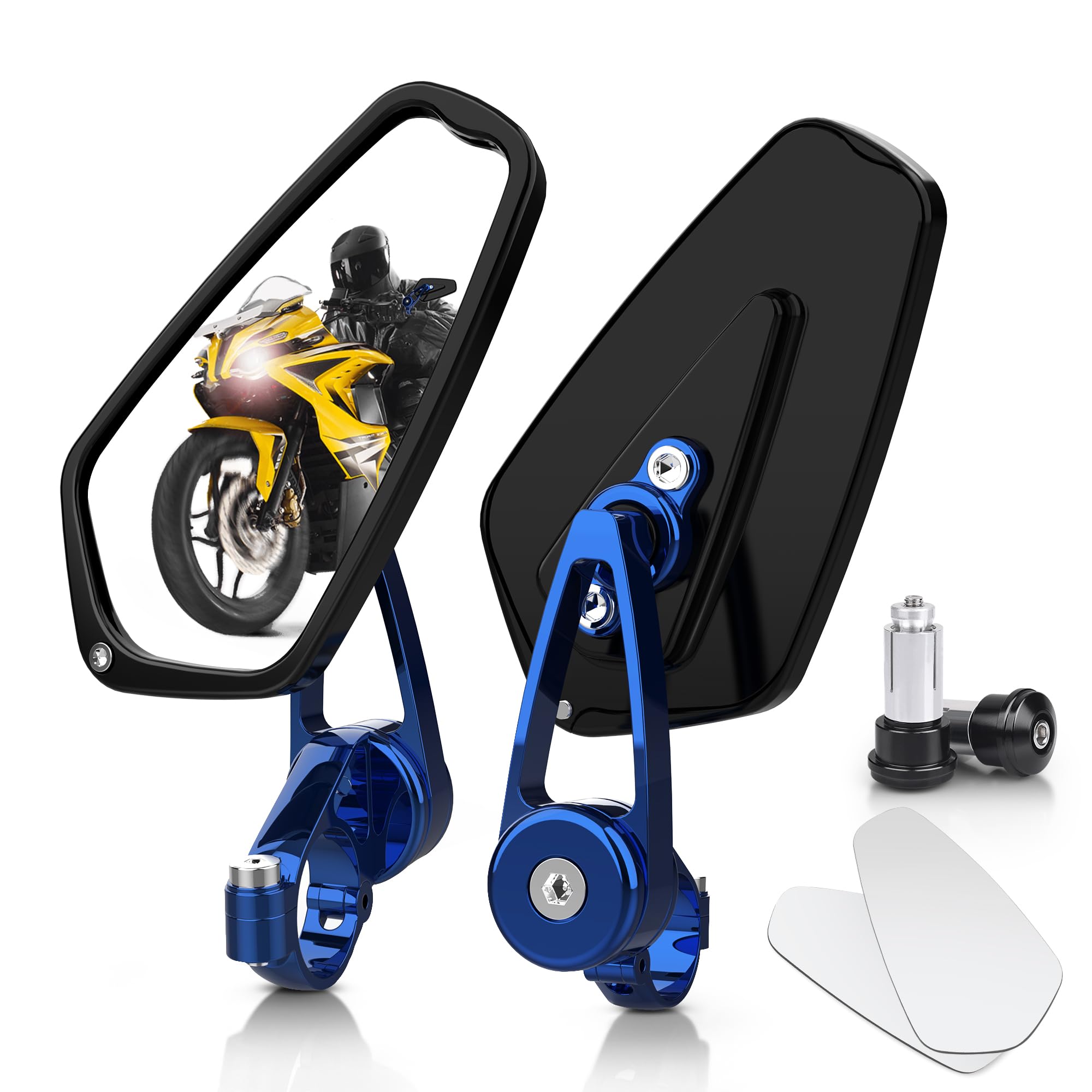Photo 1 of MICTUNING CNC Motorcycle Mirrors - 7/8" (22mm) Bar End Rear View Mirrors Compatible with Most Honda Grom, Yamaha, Kawasaki, Ducati, Suzuki and More - Blue