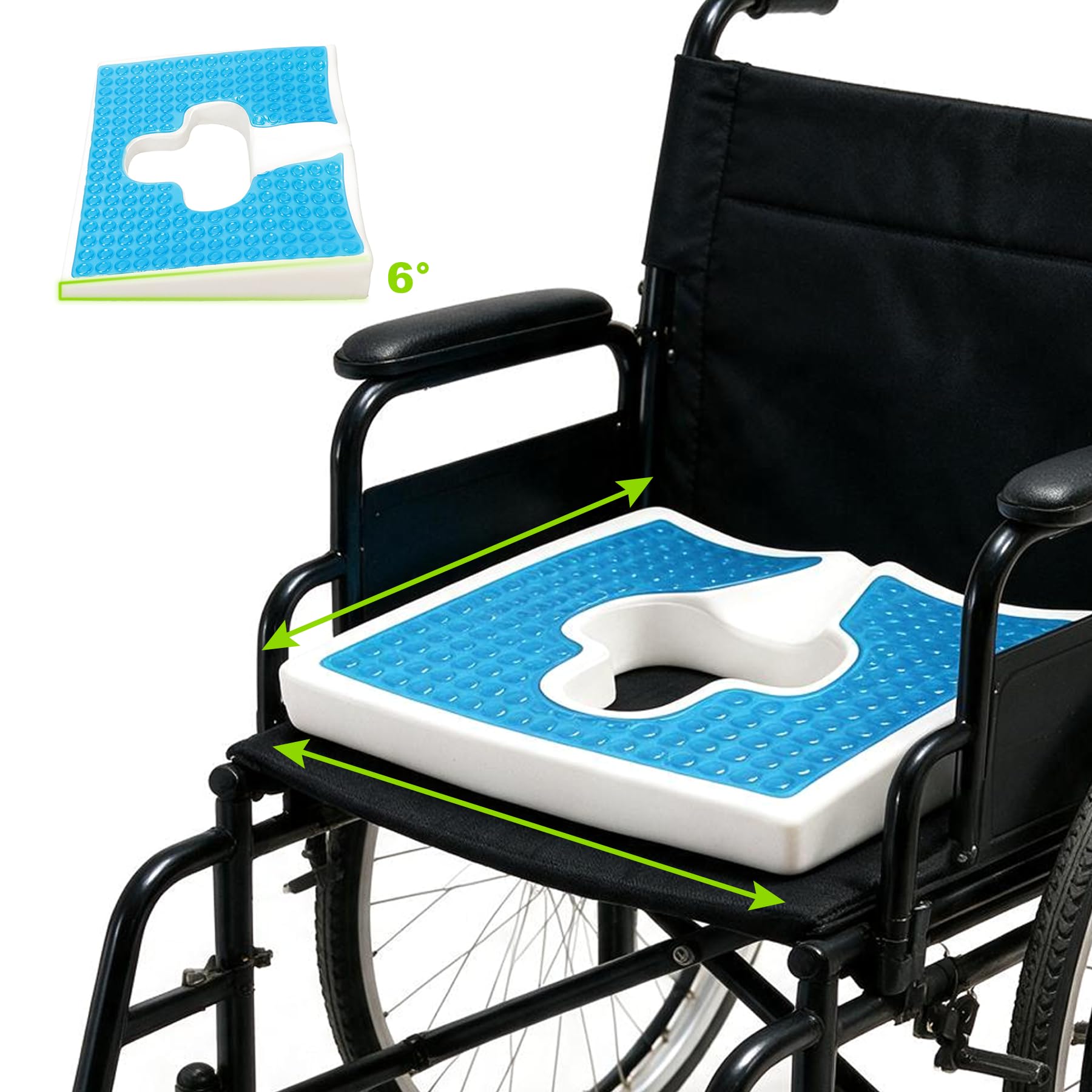 Cojín de asiento antiescaras, permeable al aire, con ranura en forma de T y estructura triangular ergonómica inclinada, cojín de alivio de presión (blanco)