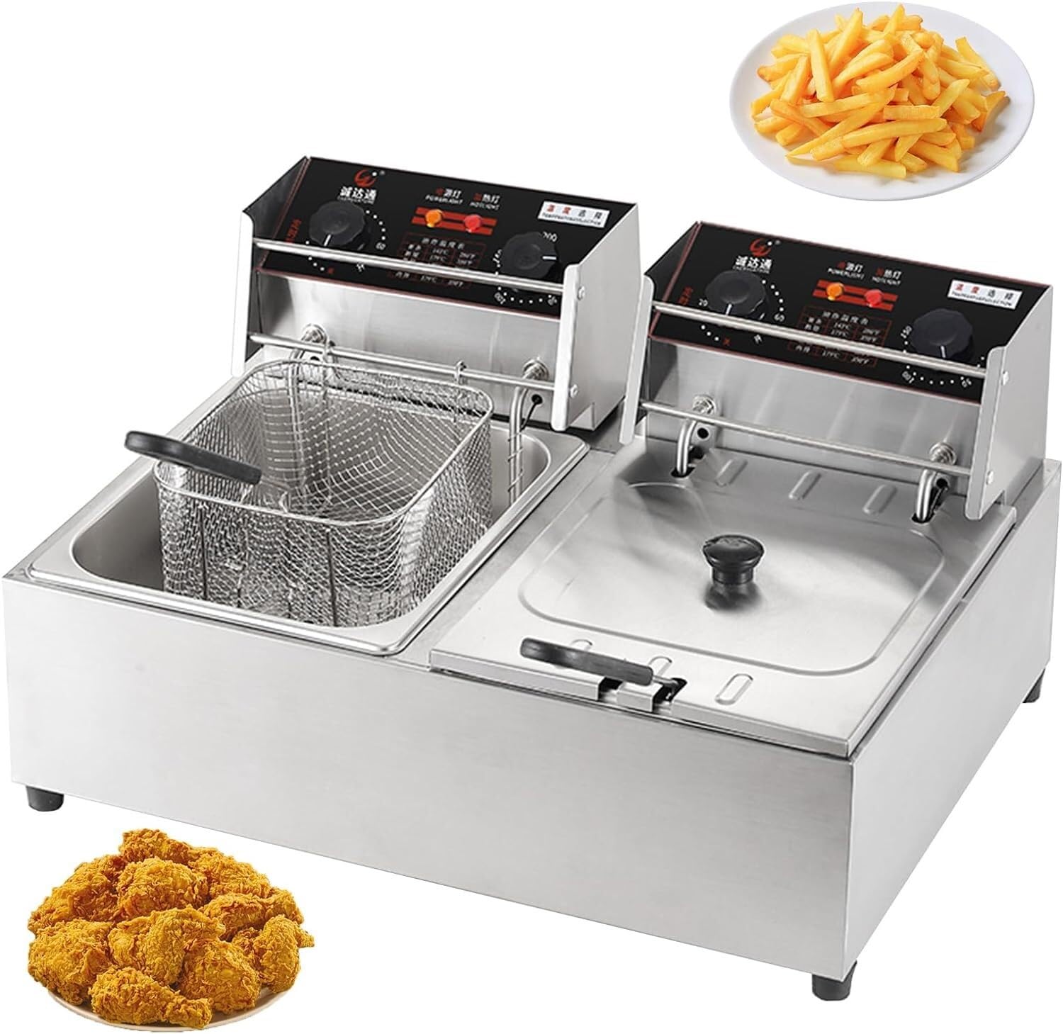 Friggitrice commerciale, friggitrice, friggitrice elettrica da banco da 2500 W con cestello rimovibile Friggitrici commerciali con controllo della temperatura Timer da 60 minuti per uso domestico e