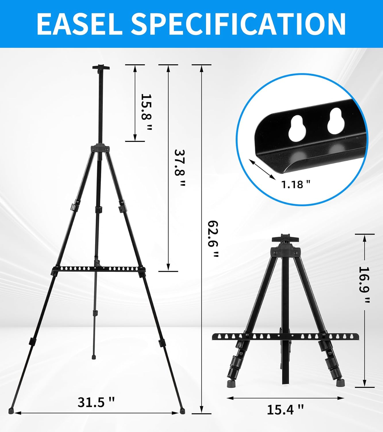 art painting artist easel stand, portable adjustable easels with carry bag,tripod display easel height from 17 to 63 inch for table-top/floor displaying and wedding signs, black