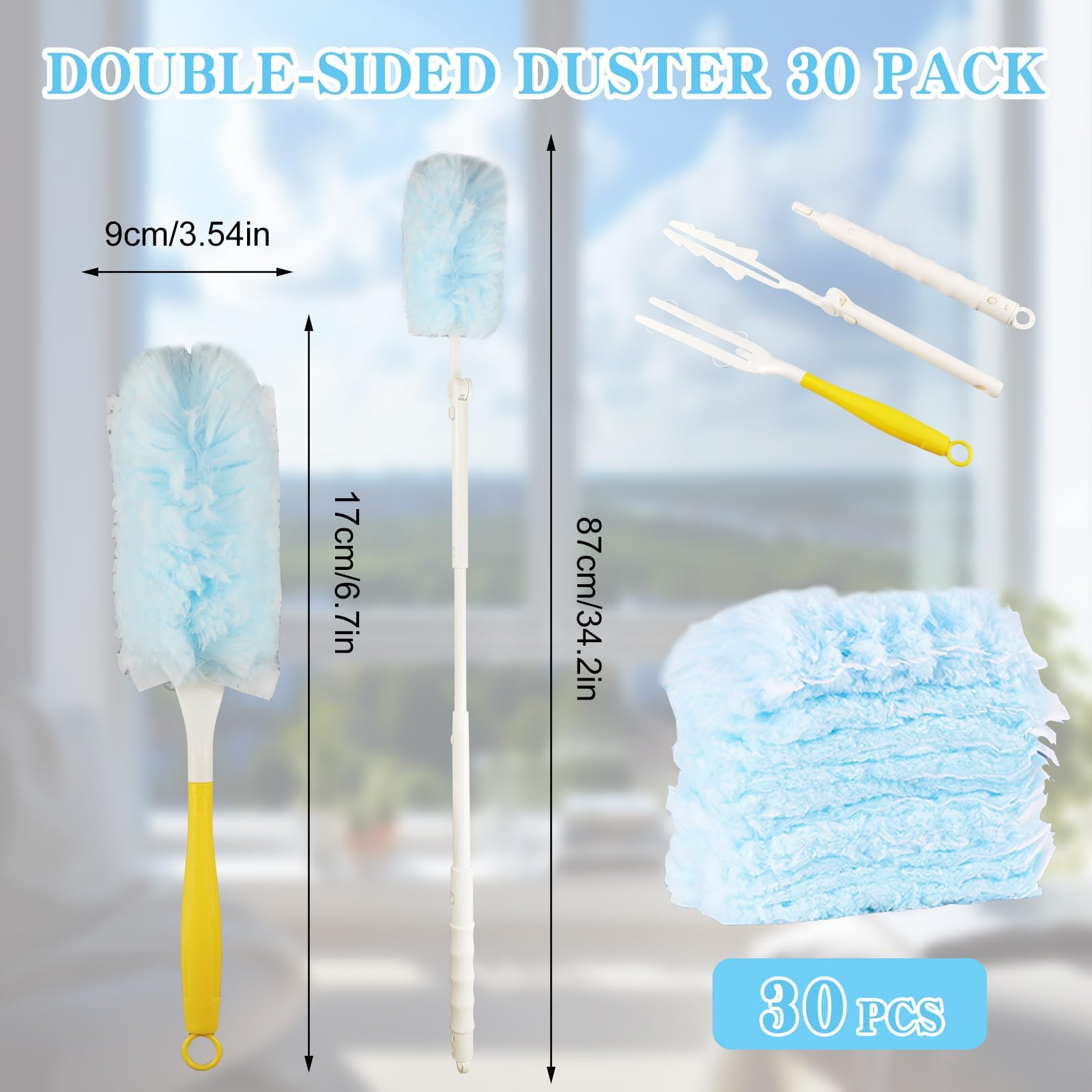 32 sztuki kurtki puchowej do łapania kurzu, kompatybilne z Swiffer Duster, z 1 uchwytem, 1 drążek teleskopowy, wkłady do kurzu do domu, biura