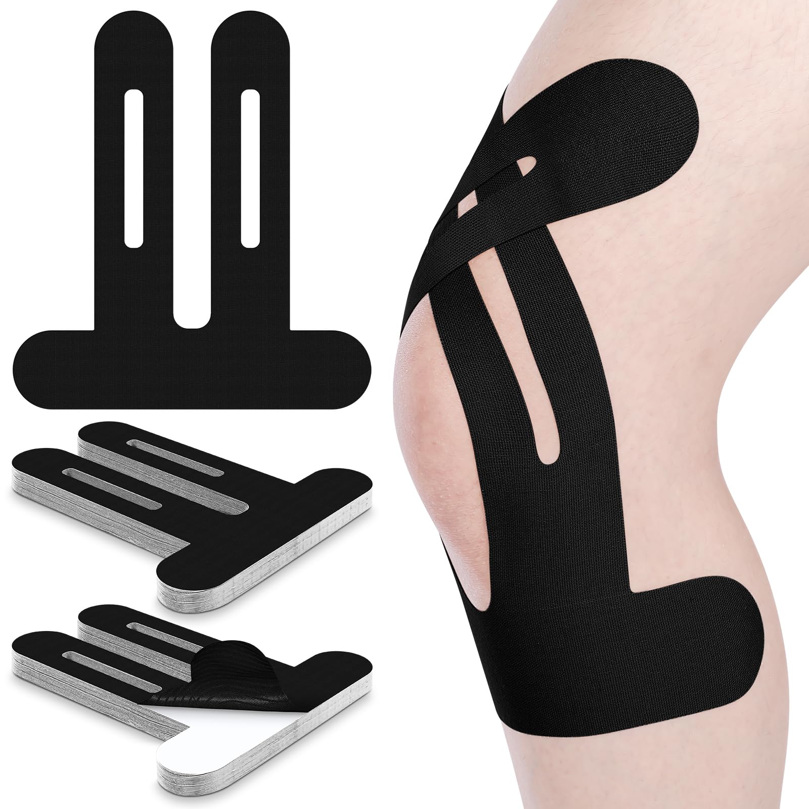 50 Pcs Precut Kinesiology Tape for Knees Pain Relief Elastic Waterproof Athletic Knee Tape for Support Stability Sports