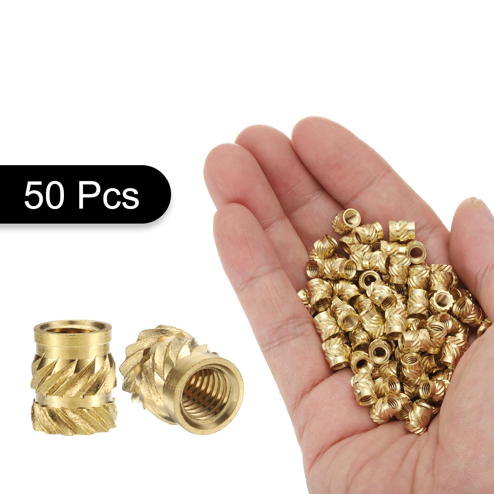 QUARKZMAN 50 sztuk M4 wkładki gwintowane, M4 x 7 x 6 mm wkładki cieplne mosiądz, wkładka gwintowana do druku 3D, produktów elektronicznych