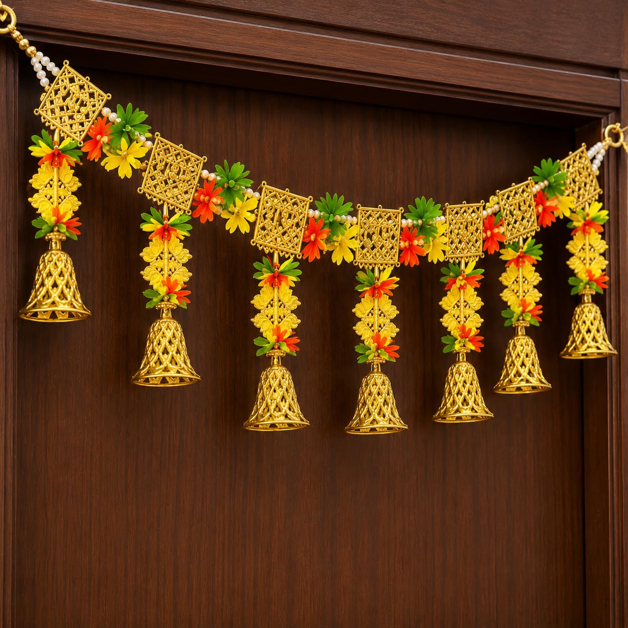 Bandhanwar Toran en métal jaune de 96,5 cm pour la décoration traditionnelle de maison