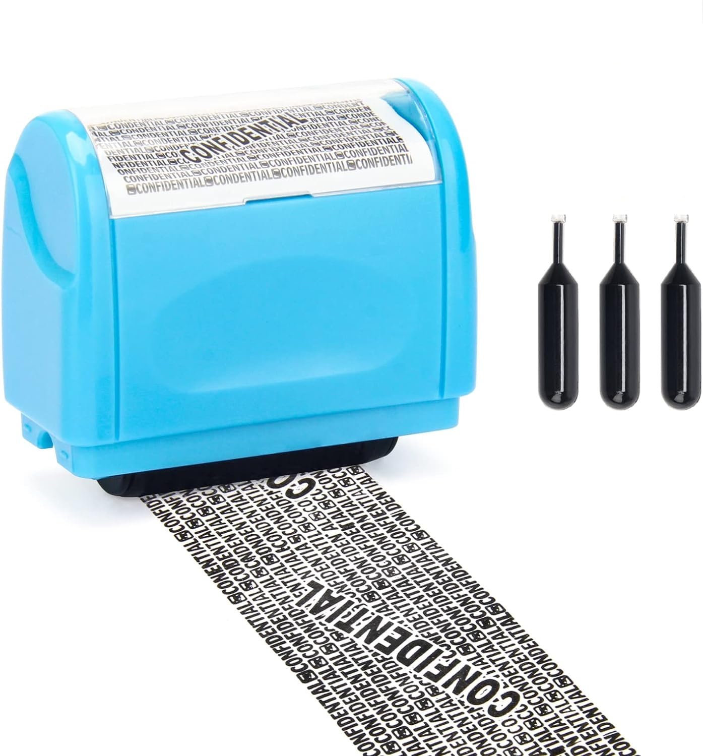 Address Blocker Stamp, Wide Roller Stamp,data defender roller stamp, Including 3-Pack Refills Confidential Roller Stamp, Data Defender Anti Theft and Privacy Safety(Blue Stamp + 3 Refills)