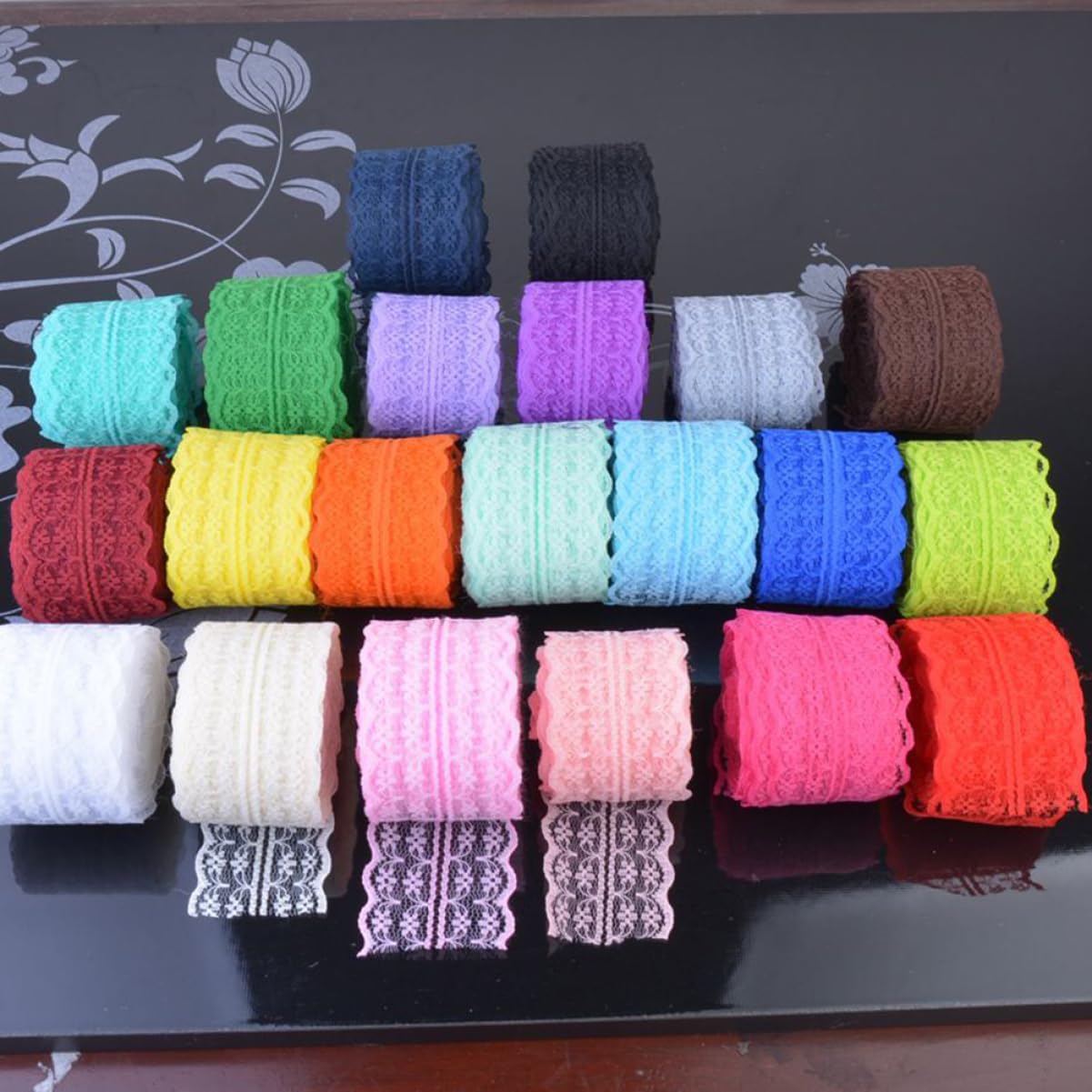 Operitacx Paquete De 3 Juegos De Cintas De Encaje De Tela De 1000 Cm De Largo Con Estampado Floral Para Invitaciones Lazos Para El Cabello Y Manualidades 6 Rollos X 3