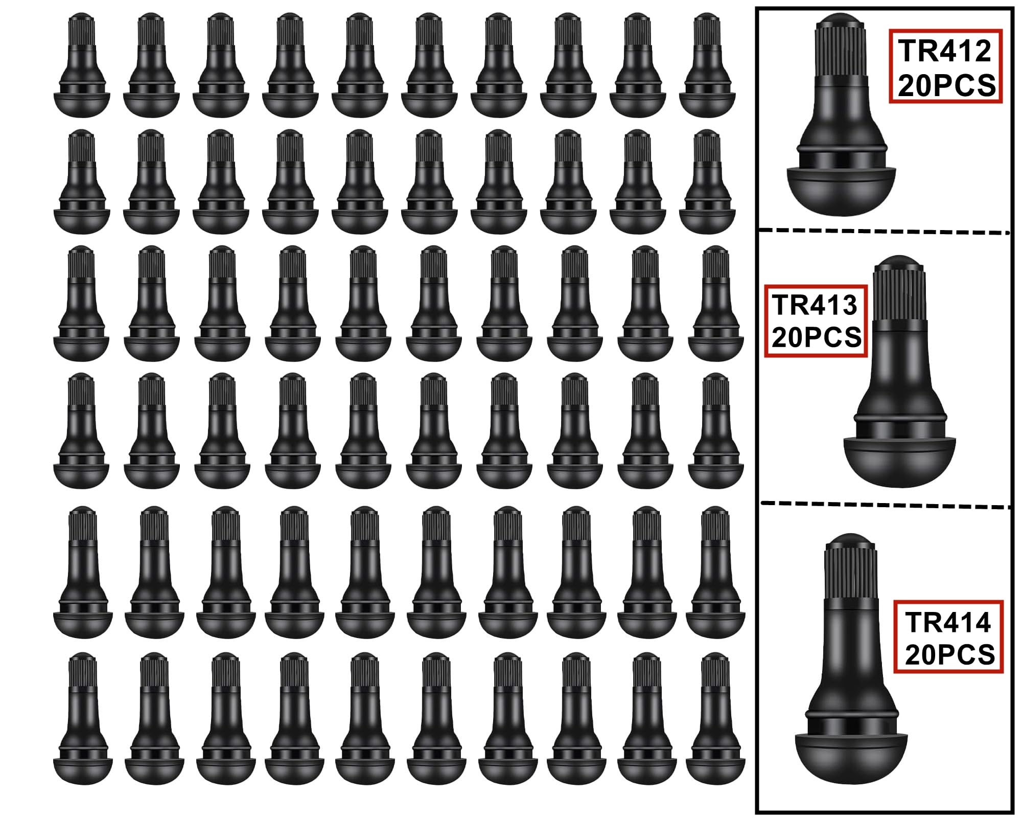 HUAZIZ 50 Pièces Valve De Pneu Tubeless TR412 - Bouchons Valves Caoutchouc Pour Voiture