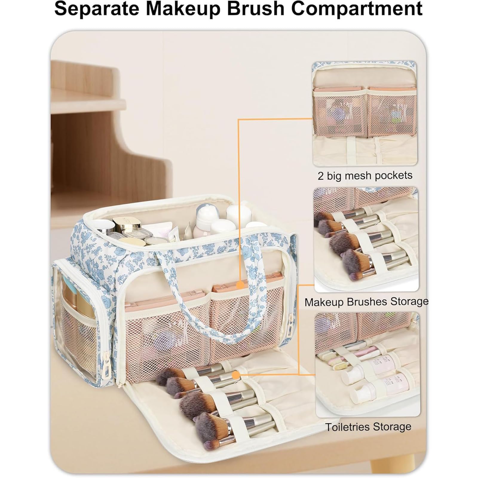 Borsa per trucco, con scomparti multipli per organizzatori, Borsa per trucco cosmetica compatta per accessori da viaggio Regalo da toilette da viaggio per le donne