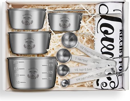 Wedding Gifts for Couples 2023, Bridal Shower Gifts for Bride to Be, Engagement Gift for Newlyweds, Mr and Mrs Measuring Cups and Spoons Set with Dish Towel for Wedding Anniversary