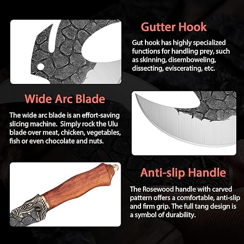 Miniatura 9 de ROCOCO Paquete de cuchillo de hueso resistente con cuchillo afilado para cortar carne, deshuesar, picar, regalo vikingo, hombre, caza, barbacoa,