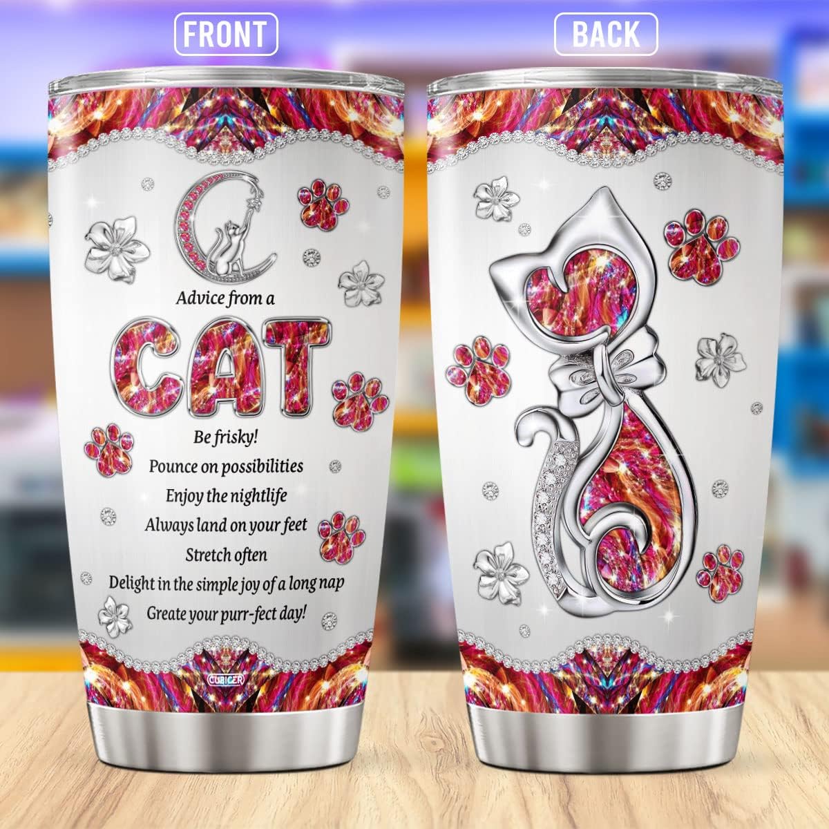 CUBICER Cat Jewelry Style Coffee Tumbler Tumblers Insulated Travel Mugs Stainless Steel Cat Cup With Lid 20 Oz Mug Gifts For Women Men Cats Lover Mom Dad On Birthday Christmas - Image 2
