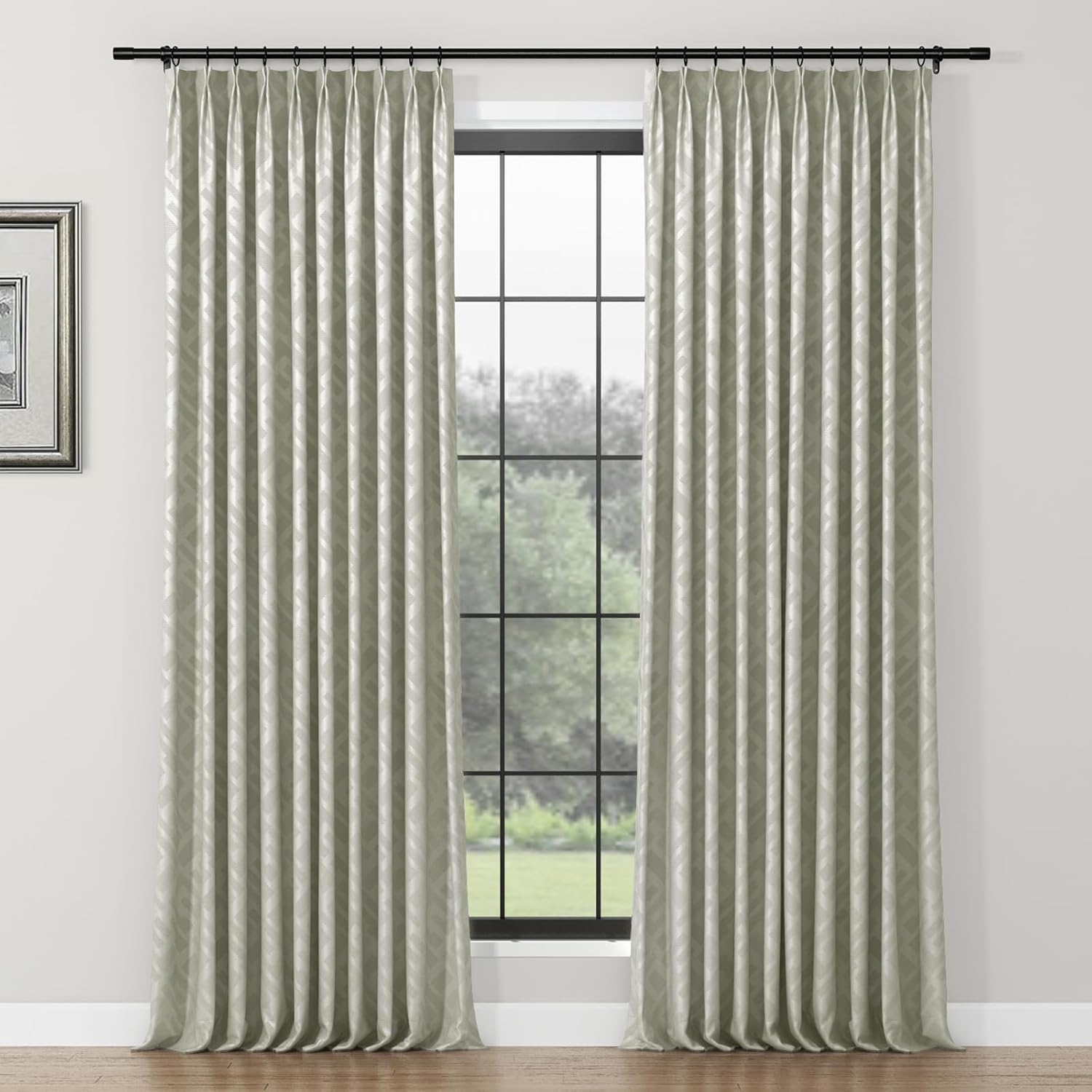 ChadMade Heavyweight Rhombus Pattern Lined Drape Pinch Pleat Geometric Faux Linen Curtain 72 Inches Long, Energy Saving Privacy Window Curtain for Girls Room (52" W x 72" L, 1 Panel, Khaki)