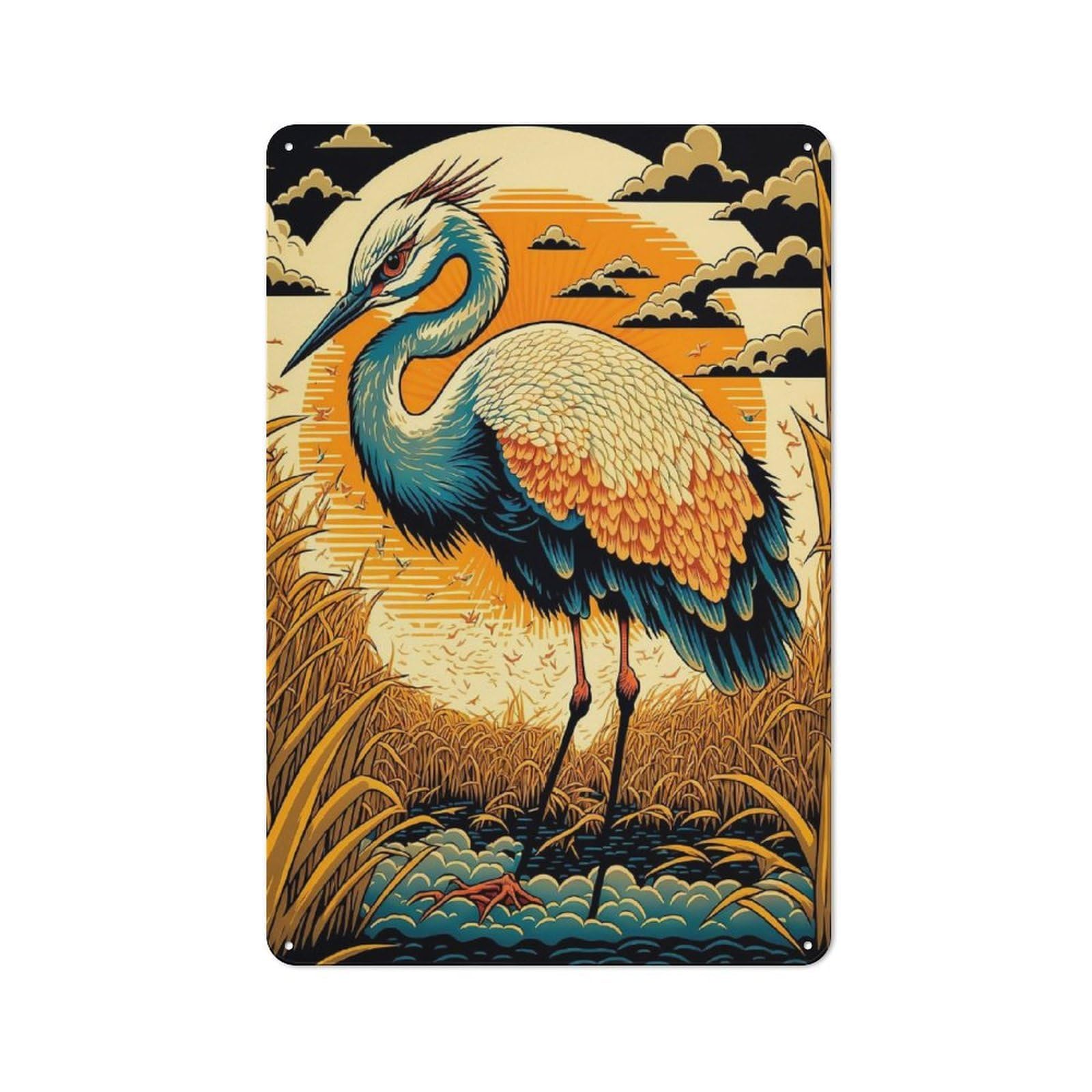Tin Wall Sign with Japanese Crane Design 30x20cm, Classic Diner Style Decor for Bakery, Diner, Cafe Or Family Room