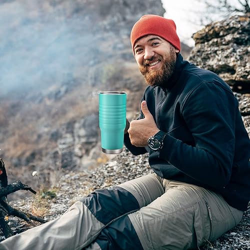 Miniatura 6 de HAUSHOF Taza de viaje de 24 onzas con asa, café aislado al vacío de acero inoxidable, tazas de viaje de doble pared con tapa a prueba de fugas, sin