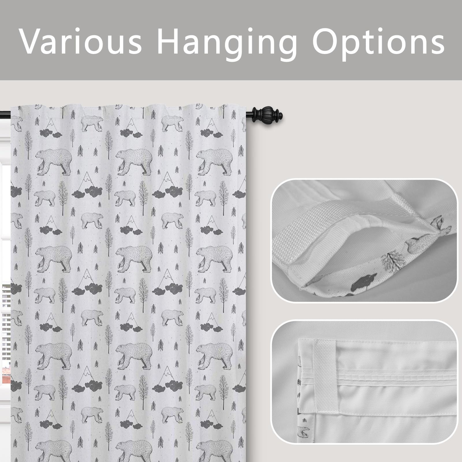 135x245cm Rideau à Passe-Tringle Motif Animal animé pour Chambre d'enfant Ours Polaire Montagne Dessin Filtrage la lumière Intimité Rideaux pour fenêtres Salle Jeux Salon,1 Panneau Simple