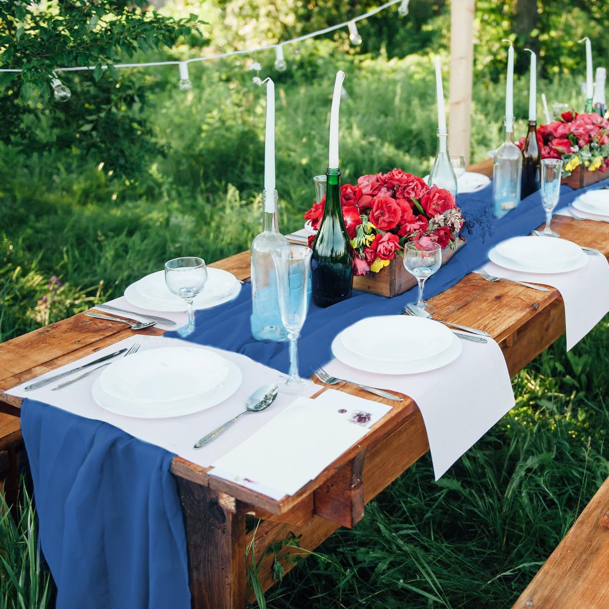 Amazon｜ネイビー テーブルランナー シフォンテーブルランナー 10