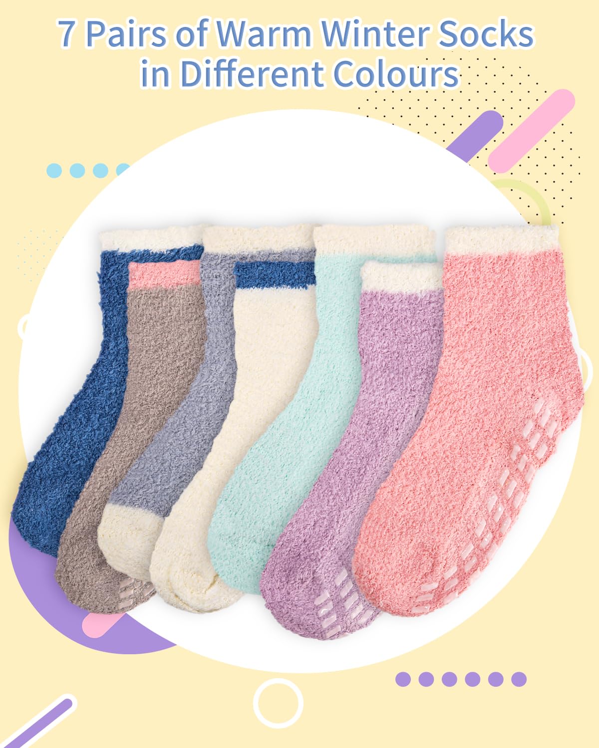 Bixury 7 Pares Calcetines Mullidos Calcetines Cálidos Calcetines Antideslizantes Mujer Calcetines de Invierno Calcetines Cómodos para Dormir Calcetines Termicos de Invierno 7 colores