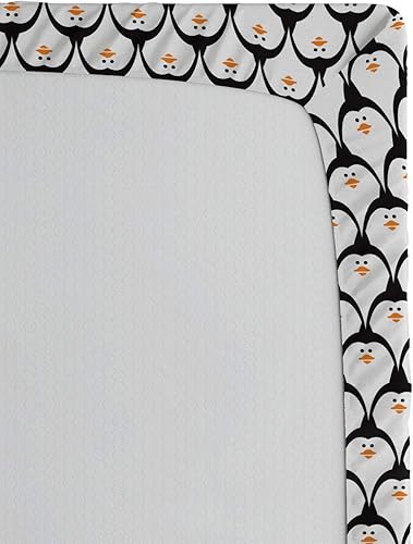 Miniatura 5 de Ambesonne Sábana bajera de pingüinos, patrón repetido de divertido estampado animal de criaturas árticas, funda de cama con bolsillo elástico