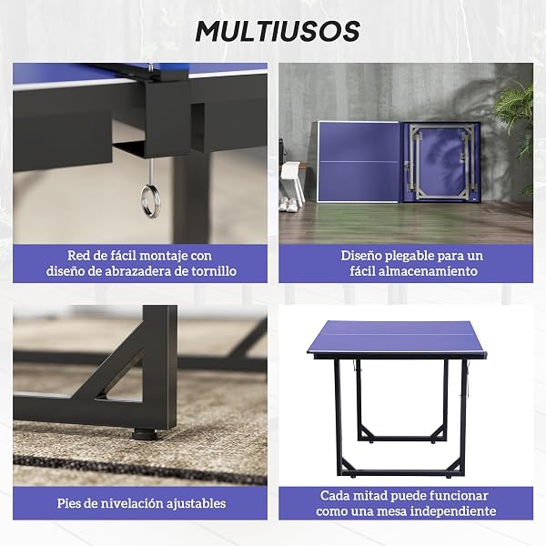 HOMCOM Mesa de Ping-Pong Plegable, 182x91cm, Fácil de Transportar, Resistente a la Intemperie, Estable, Mesa de Tenis con Red y Marco de Acero, para Interior y Exterior - 5
