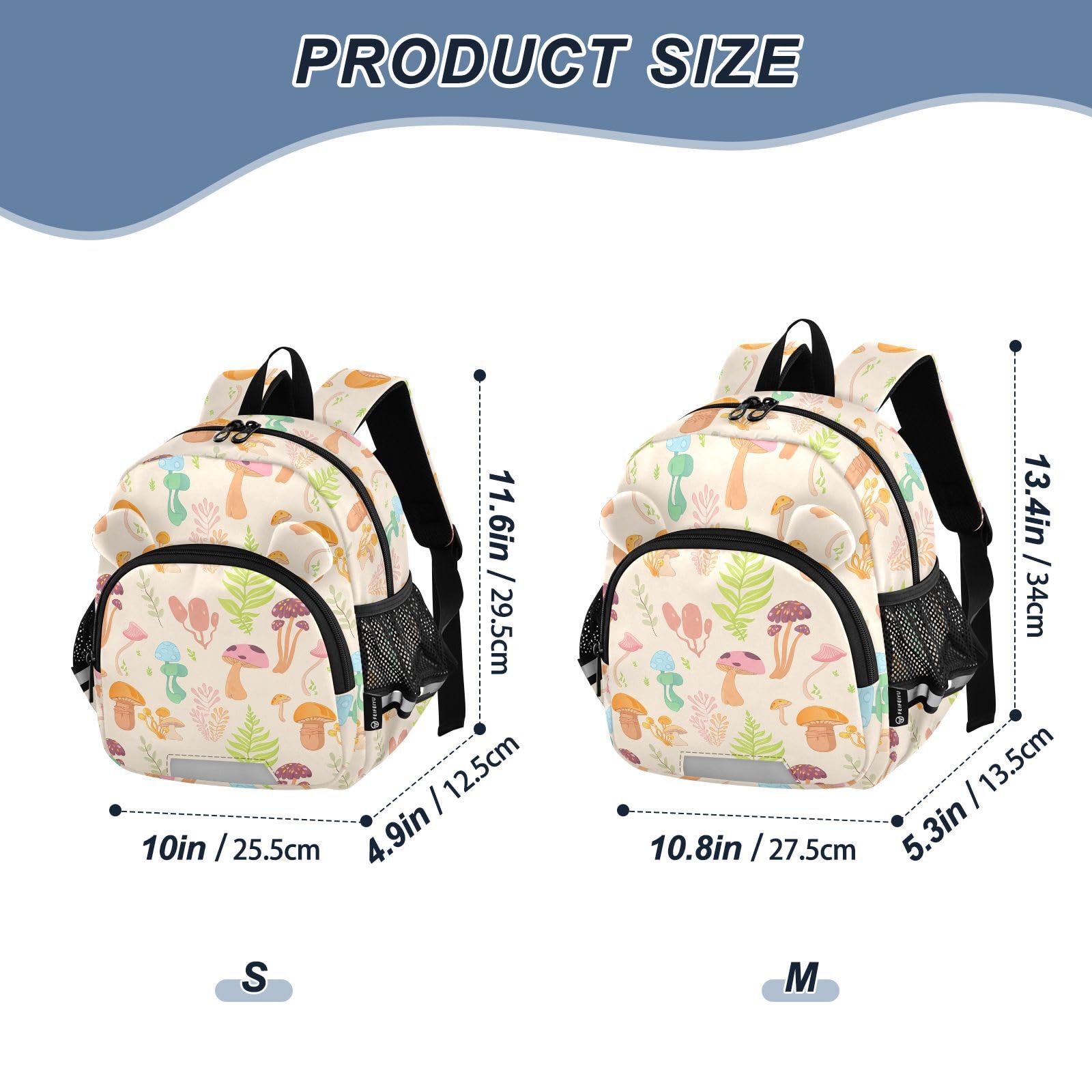 Mushroom Plants Beige Toddler Harness Backpack for Boys Girls 3-6 Years Kids Backpack with Anti Lost Safety Leash Baby Harness Bookbag for Travel Preschool Walking