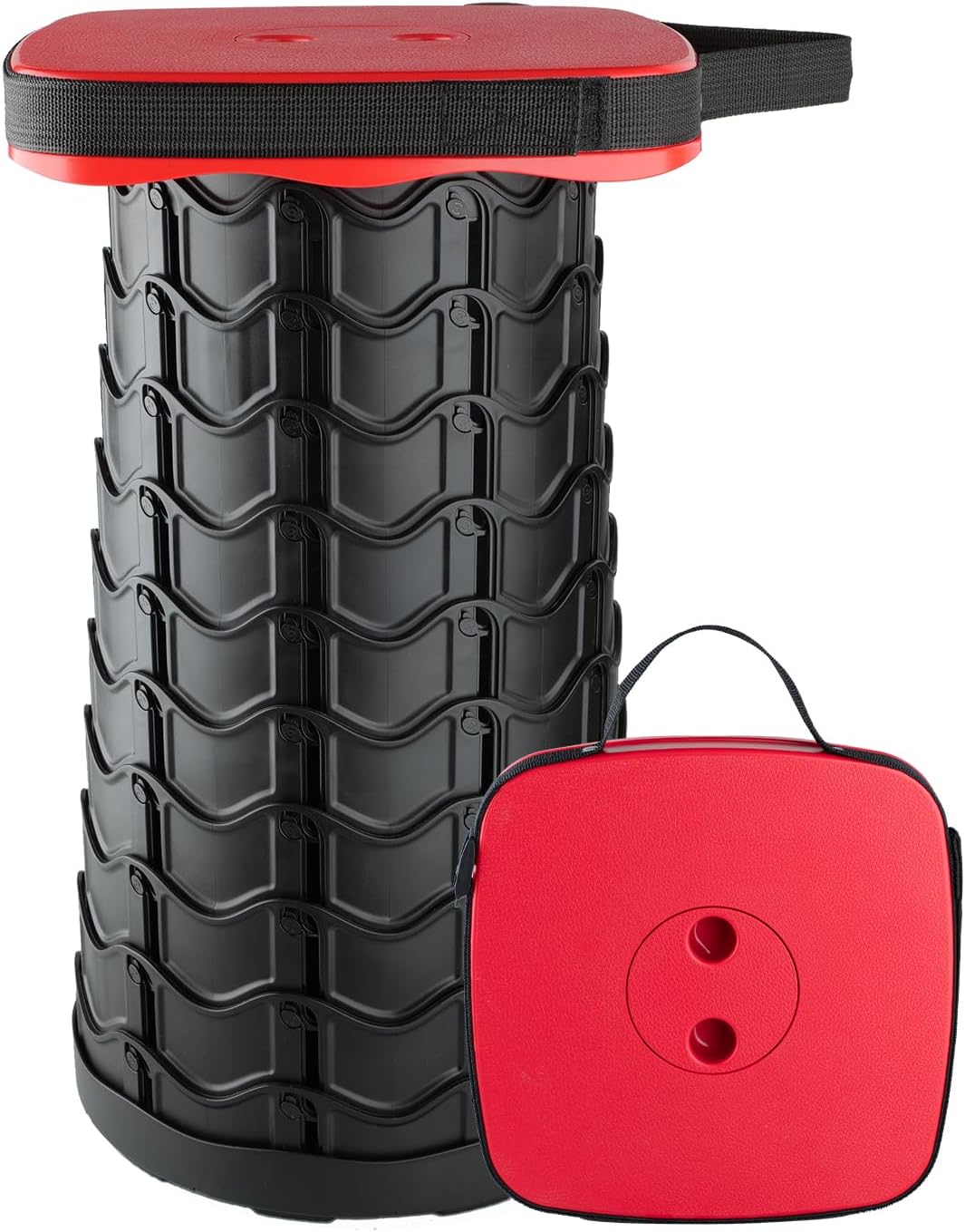 Boreeman Upgraded Collapsible Stool, Square Portable Stool, Lightweight Yet More Sturdy with Load Capacity 400lbs, Perfect for Camping Fishing Hiking BBQ (1, 2-Pack Black)