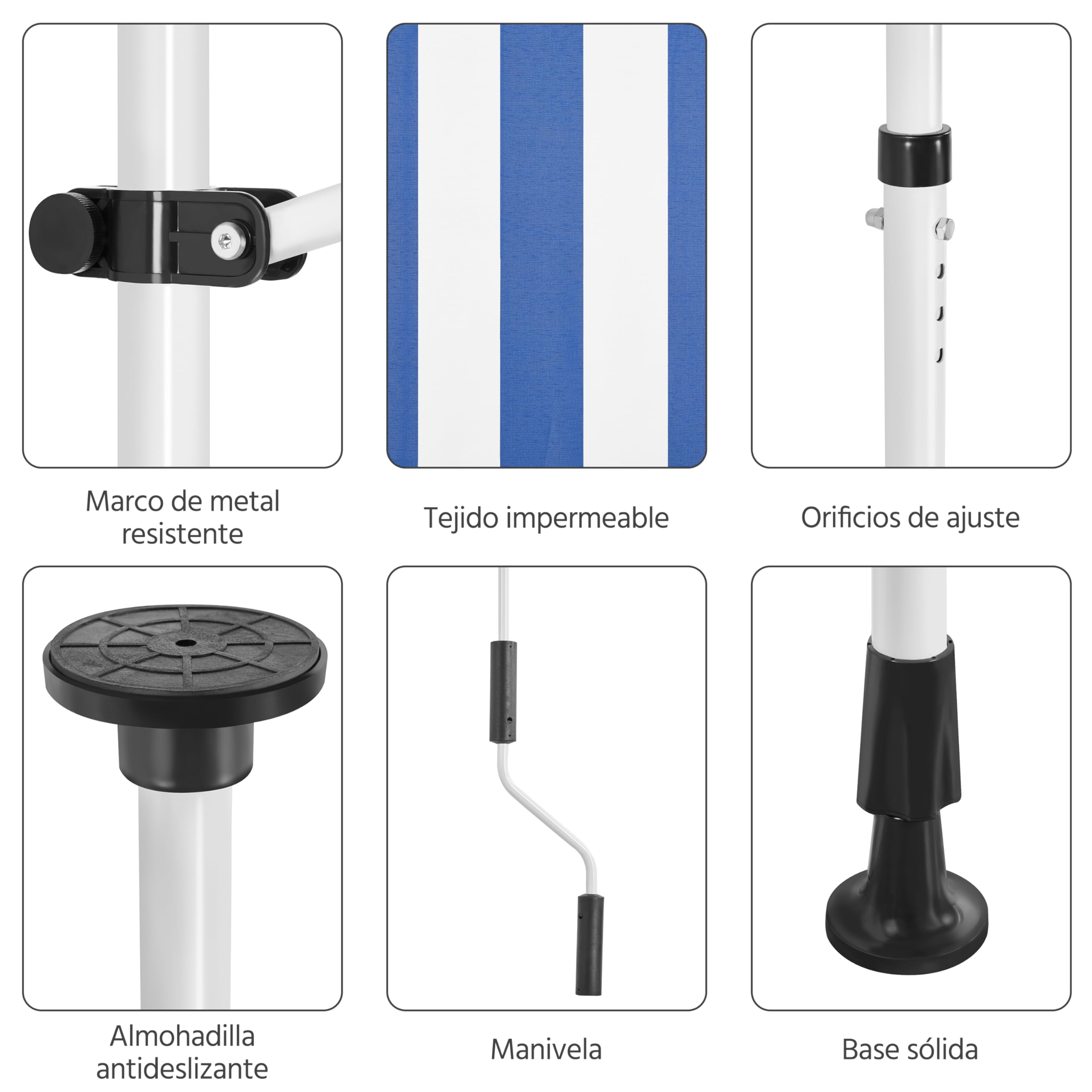 Yaheetech Toldo Manual Retráctil Exterior Toldo Enrollable Exterior Altura Ajustable con Manivela Sin Taladro Resistente a UV Repelente al Agua para Balcón Terraza Patio Jardín 300 cm Azul y Blanco