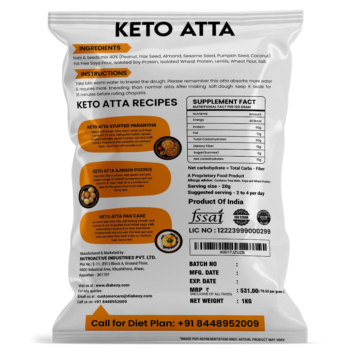 Keto Atta (1g Net Carb Per Roti) Extremely Low Carb Flour - 1kg