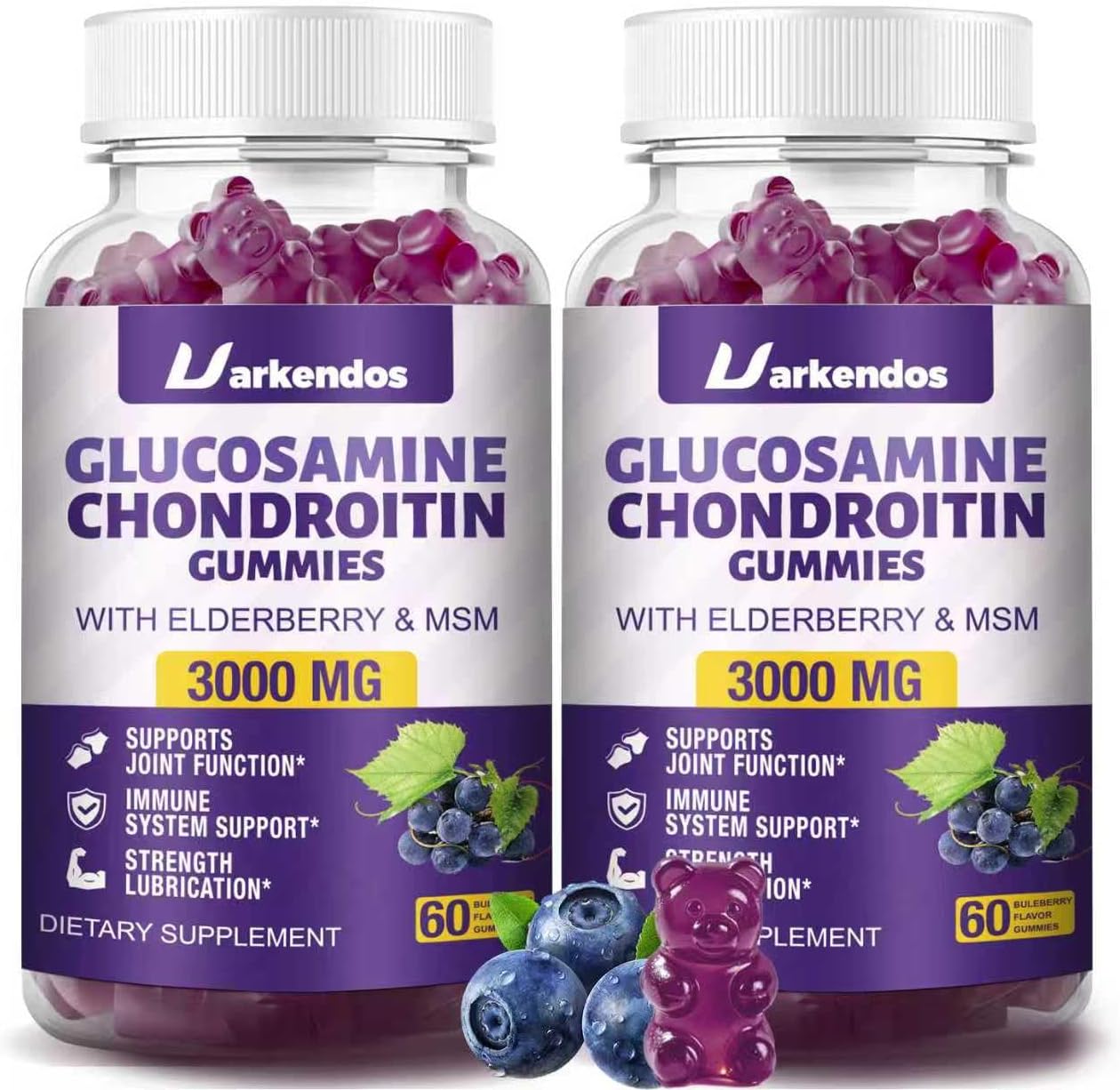 2 Packs 3000MG Glucosamine Chondroitin Gummies with MSM & Elderberry Extra Strength - Joint Support, Antioxidant Immune Support Supplement for Adults, Men & Women - 120 Blueberry Gummies