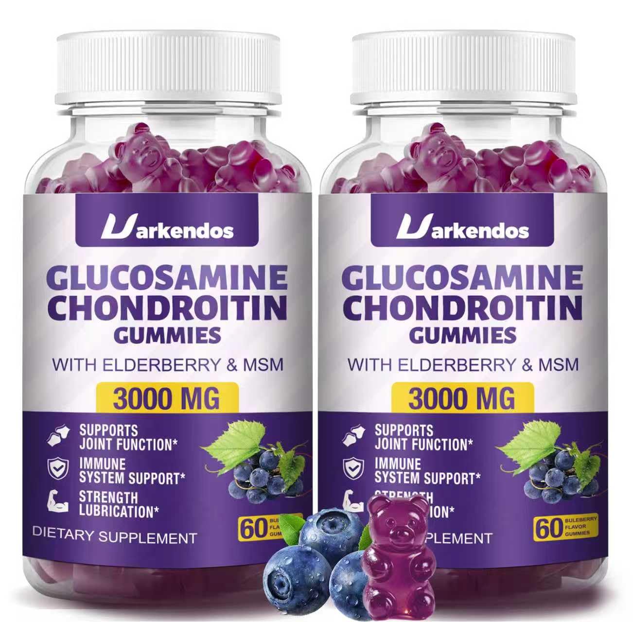 2 Packs 3000MG Glucosamine Chondroitin Gummies with MSM & Elderberry Extra Strength - Joint Support, Antioxidant Immune Support Supplement for Adults, Men & Women - 120 Blueberry Gummies 60 Count (Pack of 2)
