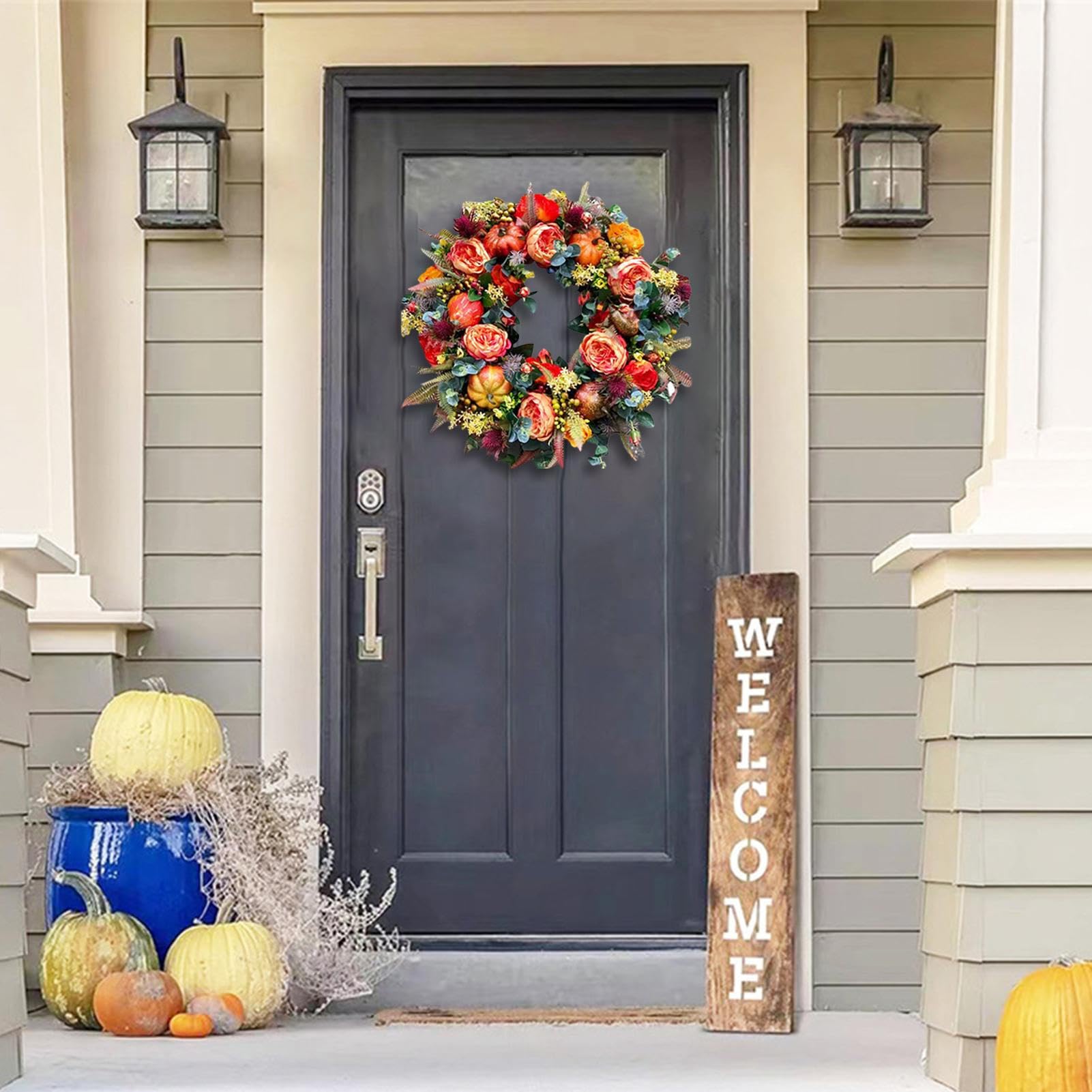Corona Autunnale di Halloween e Ringraziamento - Ghirlanda di Zucca per Porta d'Ingresso
